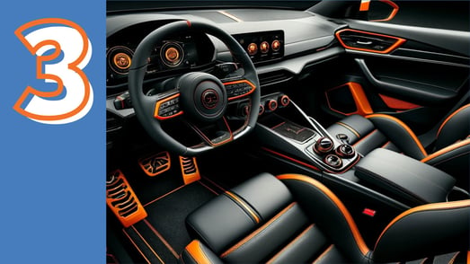 Intérieur de voiture orange et noir